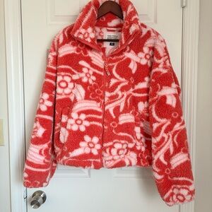 American Eagle Outfitters This Feels Seriously Huggable Pink White Fleece Jacket